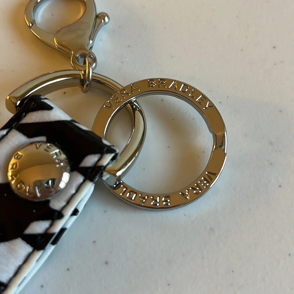 Vera Bradley Keychain Silver-tone Lobster Clip Key Ring Black White Houndstooth